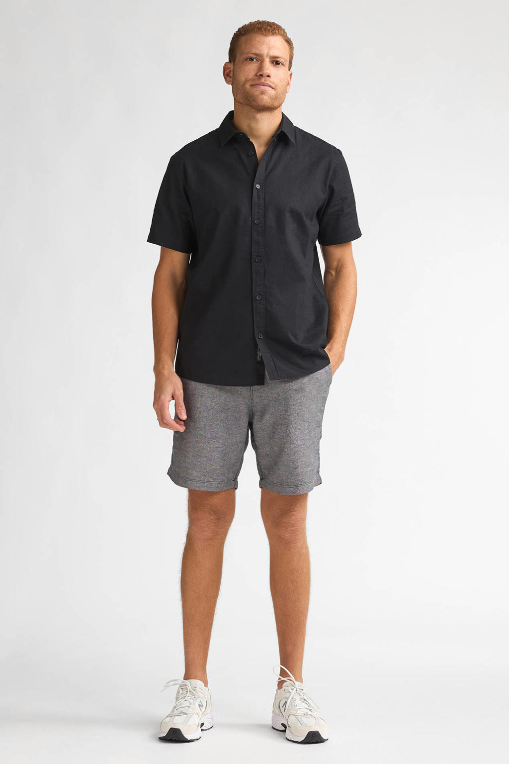 Petrol Industries regular chino short met linnen donkerblauw