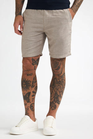 regular chino short met linnen beige