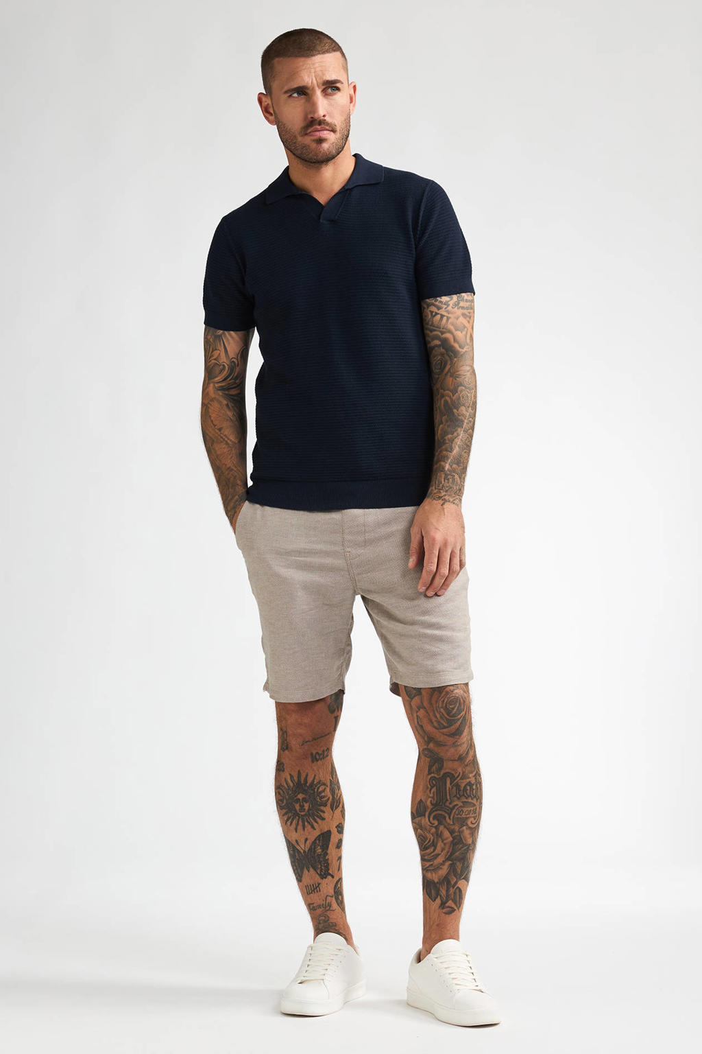 Petrol Industries regular chino short met linnen beige