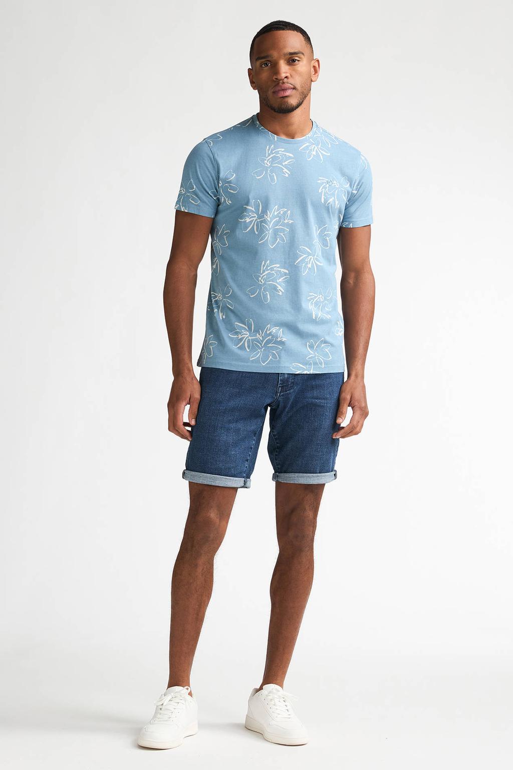 Blauwe heren Petrol Industries regular T-shirt van katoen met korte mouwen en ronde hals