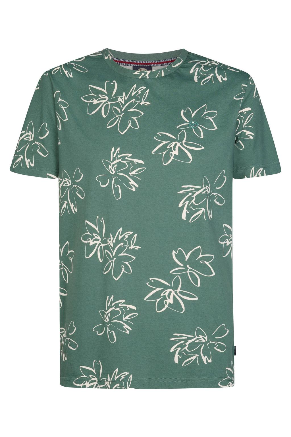 Groene heren Petrol Industries regular T-shirt van katoen met korte mouwen en ronde hals