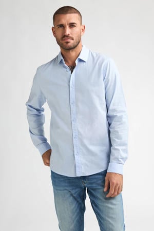 regular casual overhemd met linnen lichtblauw