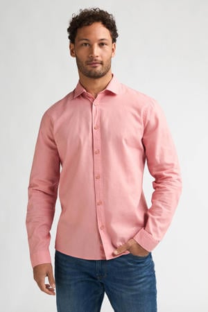 regular casual overhemd met linnen roze