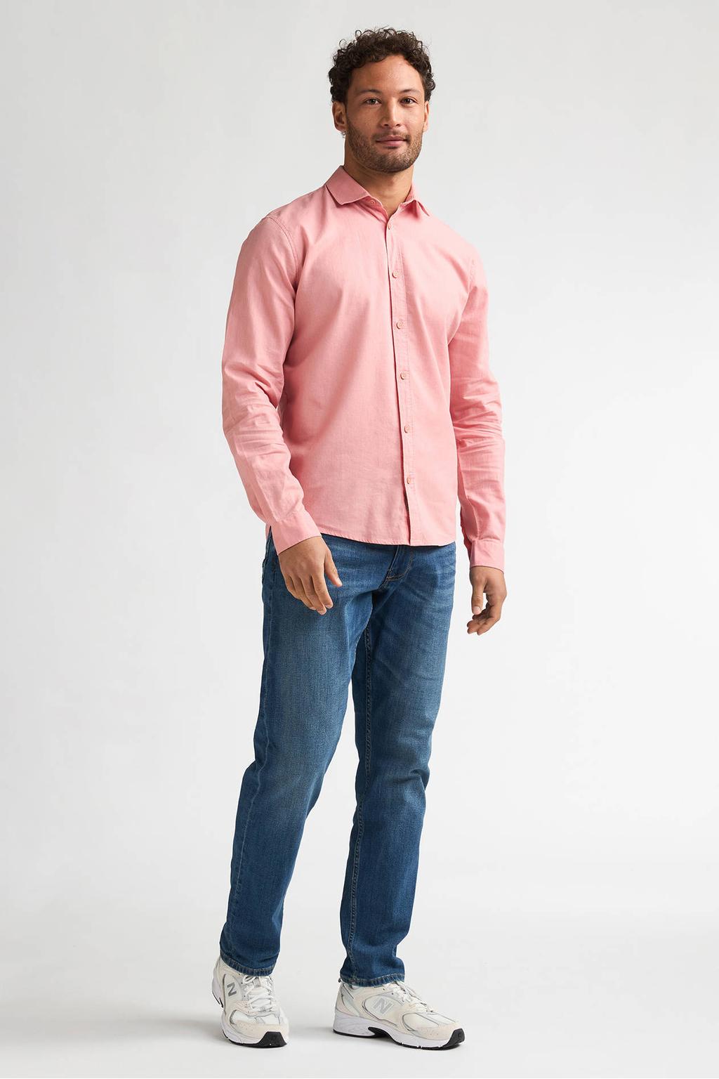 Petrol Industries regular casual overhemd met linnen roze