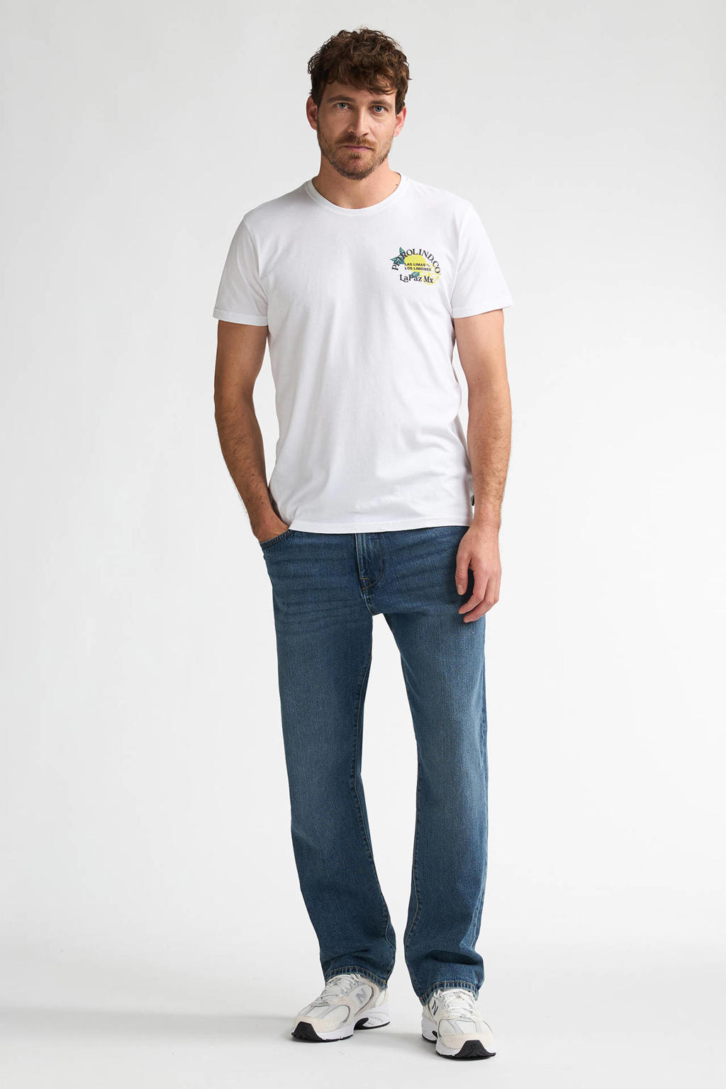 Witte heren Petrol Industries regular T-shirt van katoen met backprint, korte mouwen en ronde hals