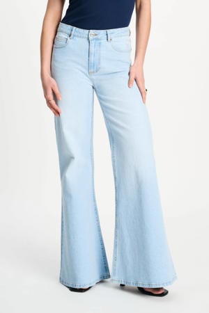 high waist flared jeans light blue denim