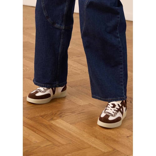 Manfield leren sneakers wit/bruin afbeelding