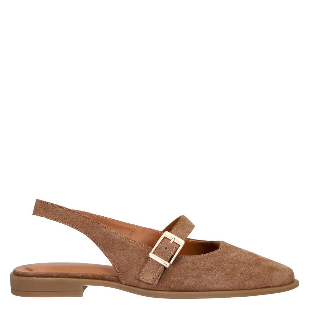 Cognackleurige dames No Stress leren slingback loafers van suède met gesp