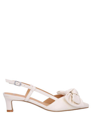 leren slingback pumps met strik ecru