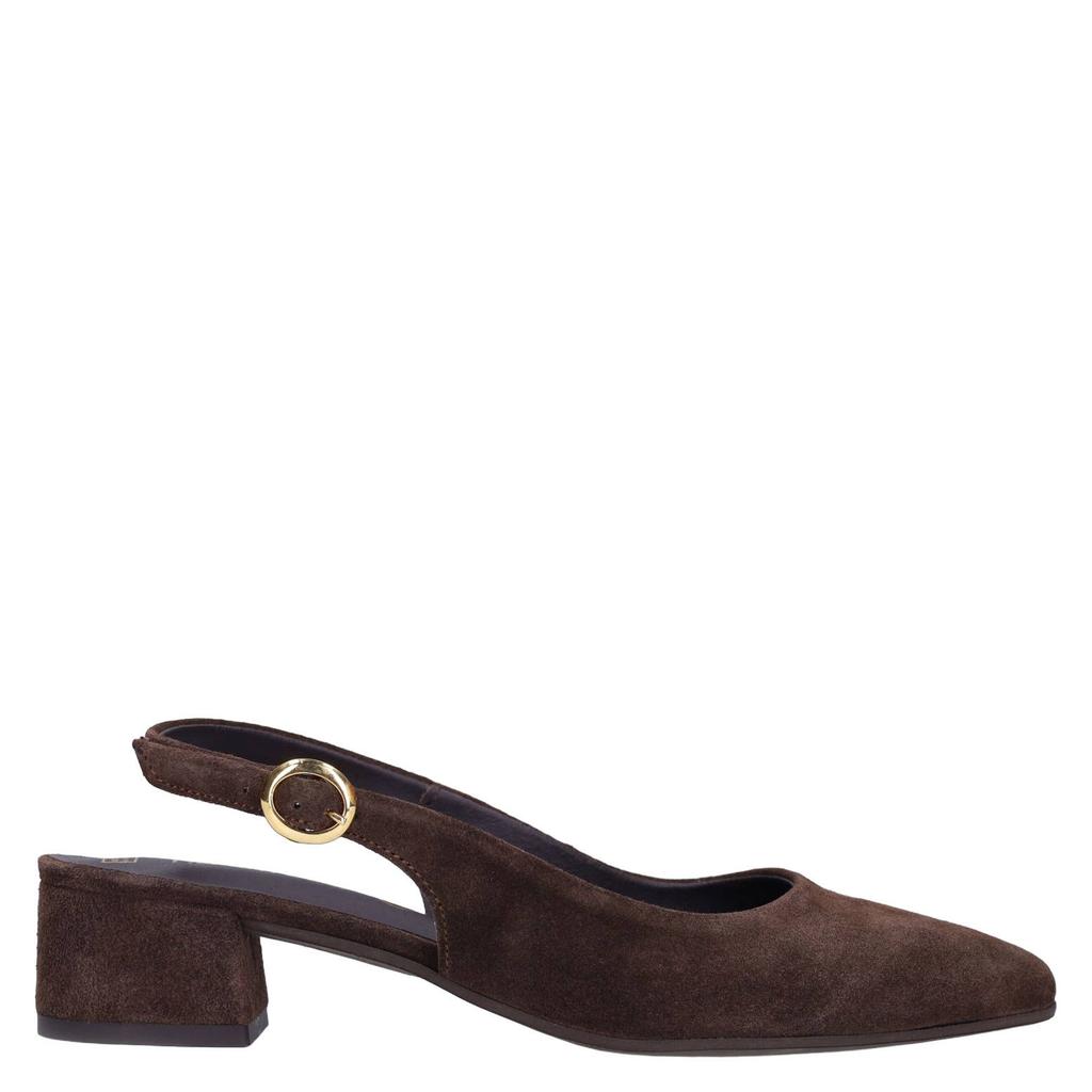 Bruine dames No Stress suède slingback loafers met gesp
