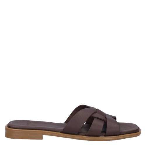 Manfield leren slippers bruin afbeelding