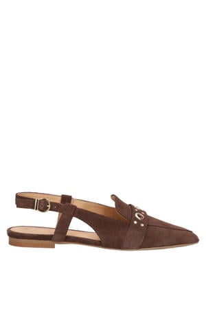 suède slingback loafers bruin