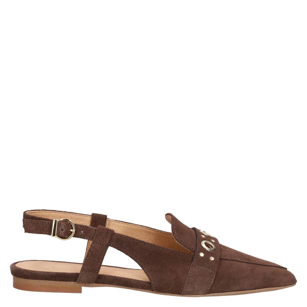 Bruine dames Manfield suède slingback loafers met gesp
