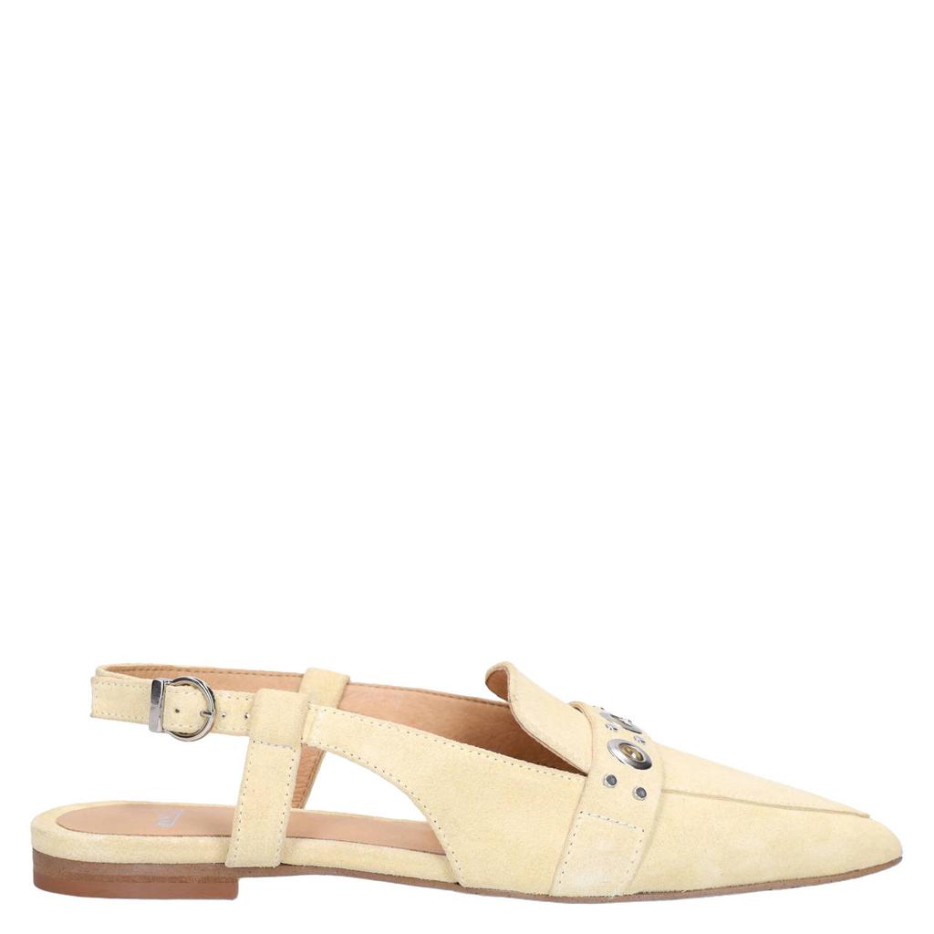 Lichtgele dames Manfield suède slingback loafers met gesp