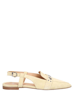 suède slingback loafers lichtgeel