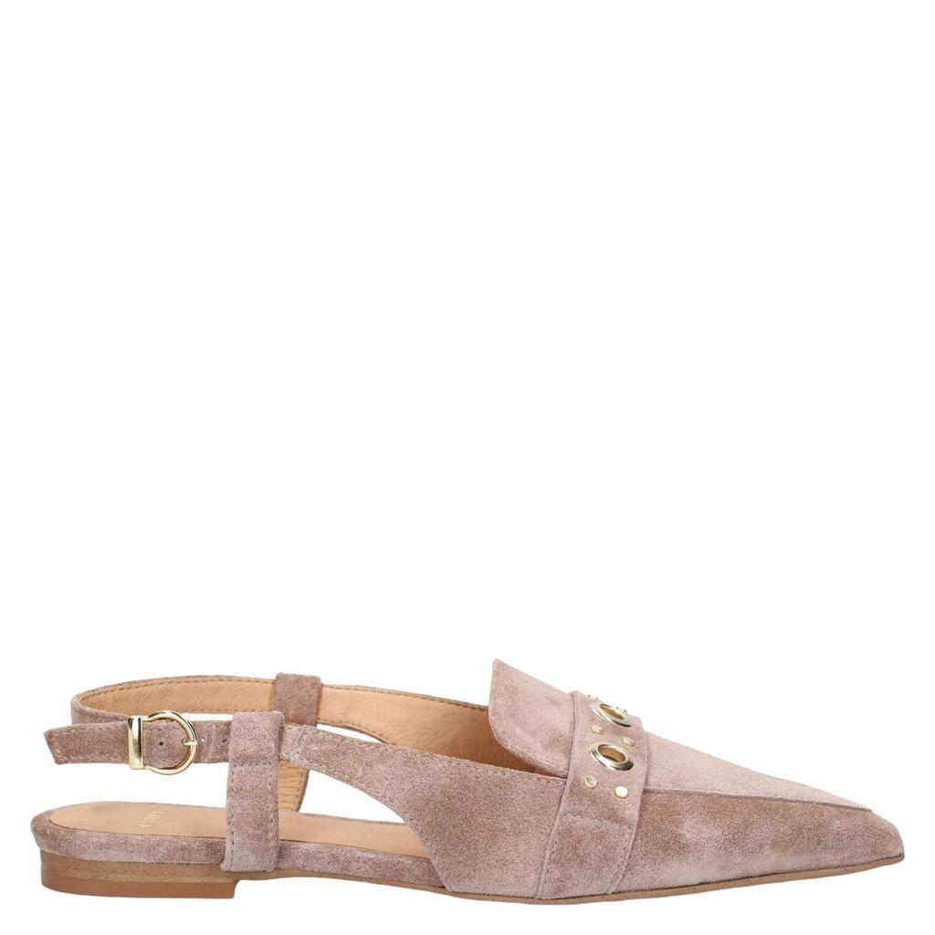 Taupe dames Manfield suède slingback loafers met gesp