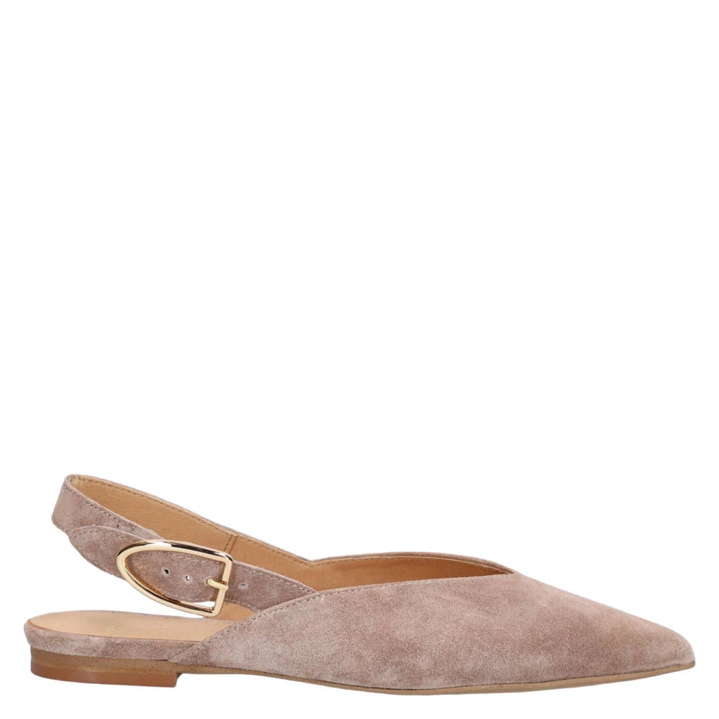 Taupe dames Manfield suède slingback loafers met gesp