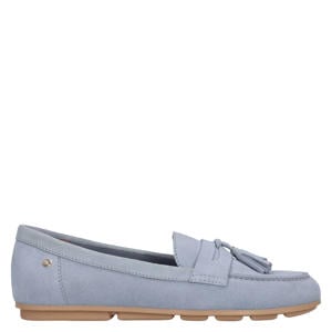 suède mocassins lichtblauw
