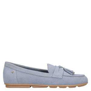 suède mocassins lichtblauw