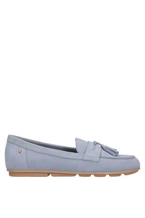 suède mocassins lichtblauw
