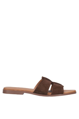 suède slippers donkerbruin