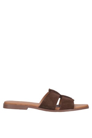 suède slippers donkerbruin