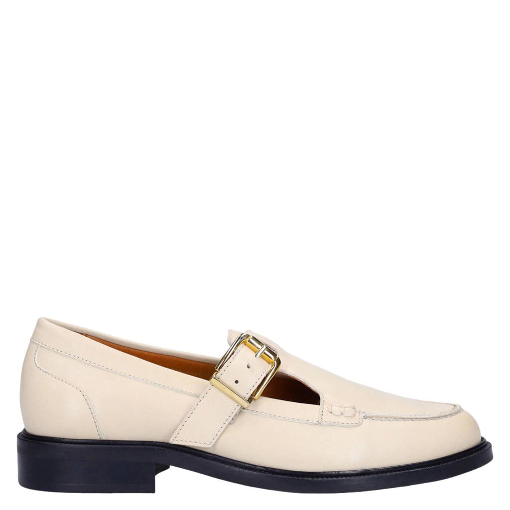 Ecru dames Manfield leren loafers met gesp
