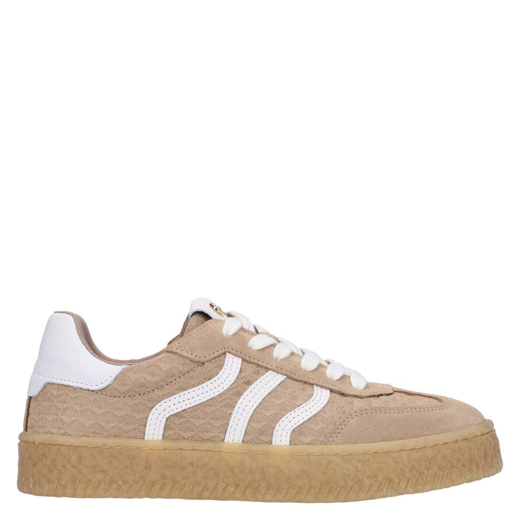 Beige dames No Stress suède sneakers met veters