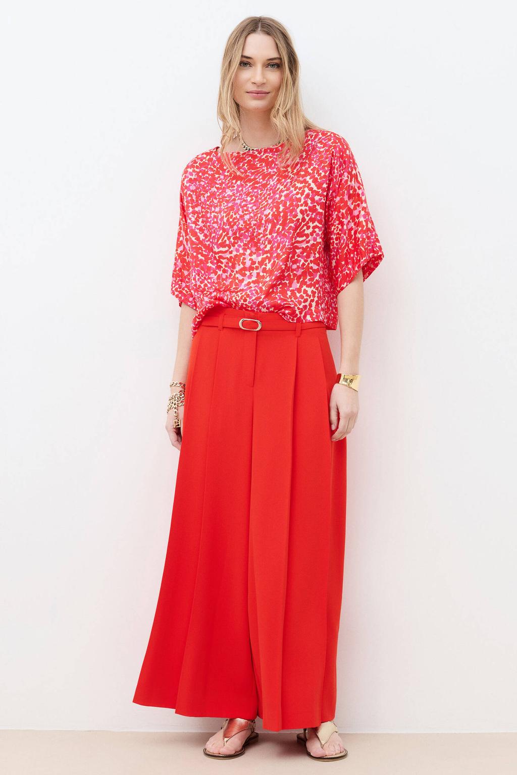 Rode dames Caroll wide leg high waist palazzo broek met effen
