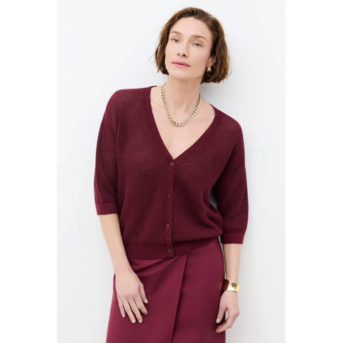 Caroll vest donkerrood gebreid afbeelding