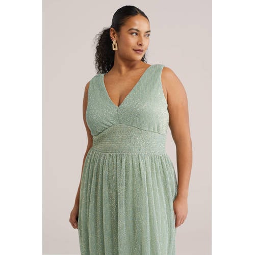 WE Fashion zomerjurk met glitter lichtgroen afbeelding