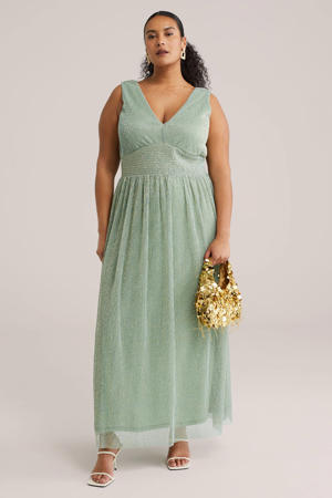 midi jurk met glitter lichtgroen