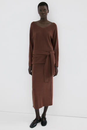 midi jurk bruin