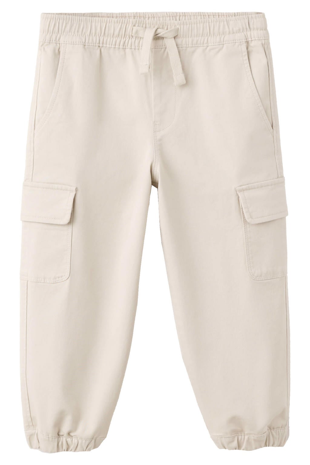 Beige jongens Mango Kids casual broek van stretchkatoen met elastische tailleband met koord en effen