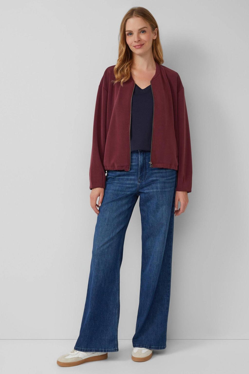 Marineblauw dames s.Oliver T-shirt blauw van katoen met effen, korte mouwen en V-hals
