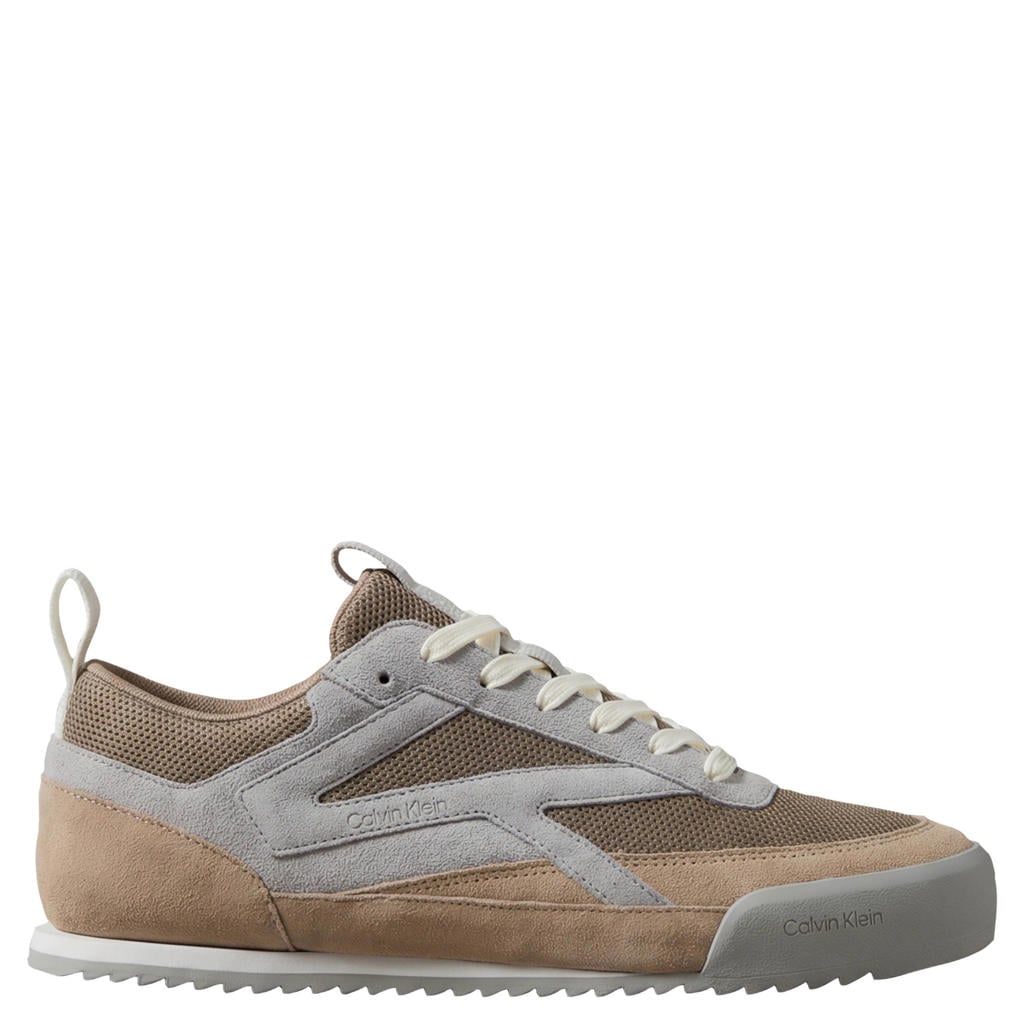 Grijs en taupe heren Calvin Klein suède sneakers - met veters