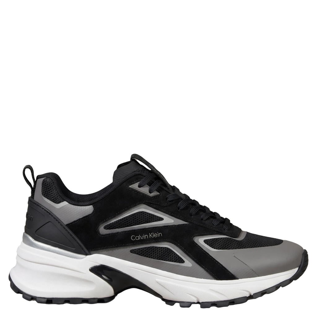 Zwart en grijze heren Calvin Klein sneakers van textiel en imitatieleer met veters