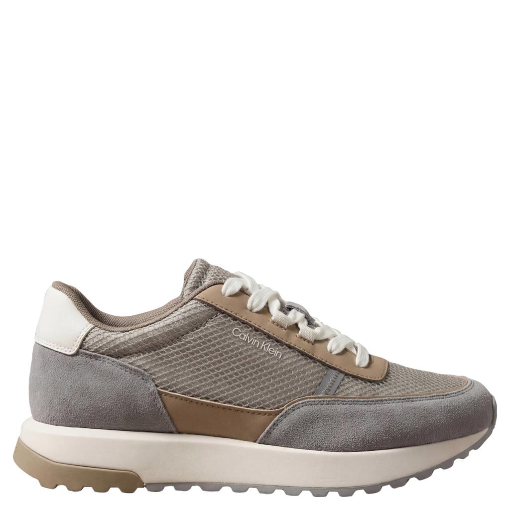 Grijs en beige heren Calvin Klein suède sneakers - met veters