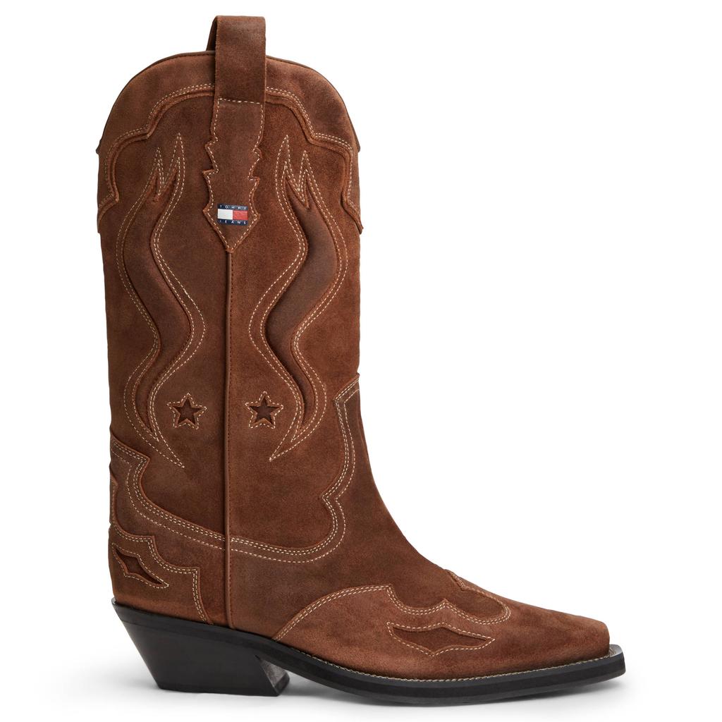 Cognackleurige dames Tommy Jeans western suède cowboylaarzen -