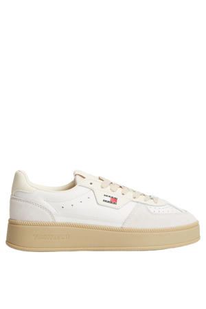 leren sneakers met plateauzool - ecru