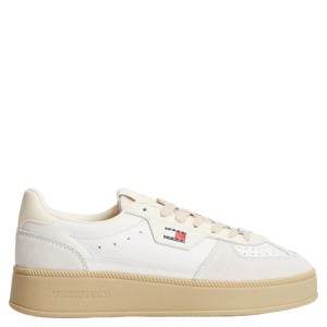 leren sneakers met plateauzool - ecru