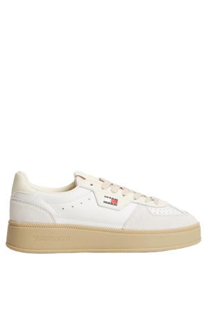 leren sneakers met plateauzool - ecru