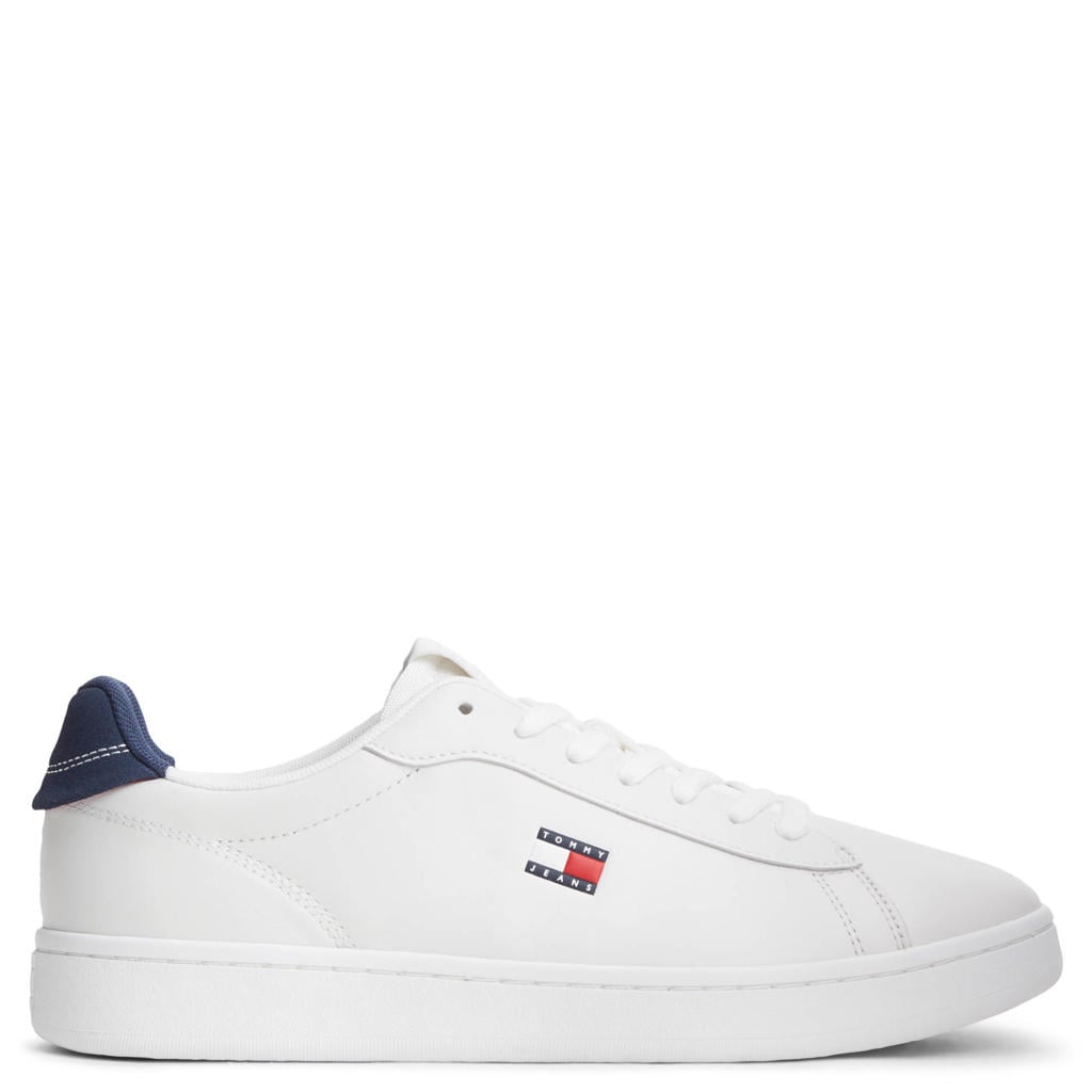 Witte heren Tommy Jeans leren sneakers met logo