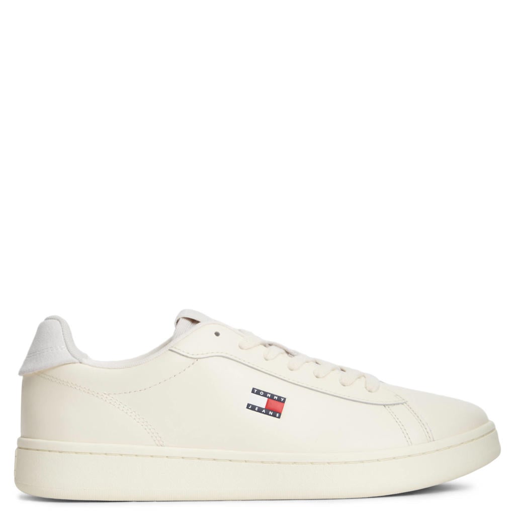 Ecru heren Tommy Jeans leren sneakers met logo