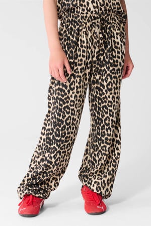 high waist casual broek met panterprint bruin