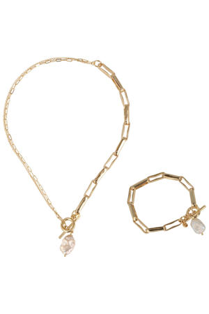 gold plated ketting + armband Divine Pearl