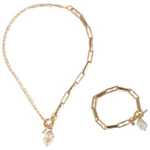 gold plated ketting + armband Divine Pearl