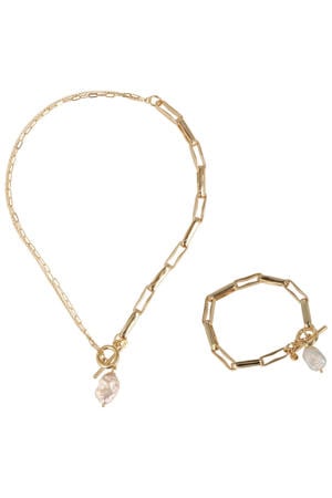 gold plated ketting + armband Divine Pearl