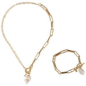 gold plated ketting + armband Divine Pearl