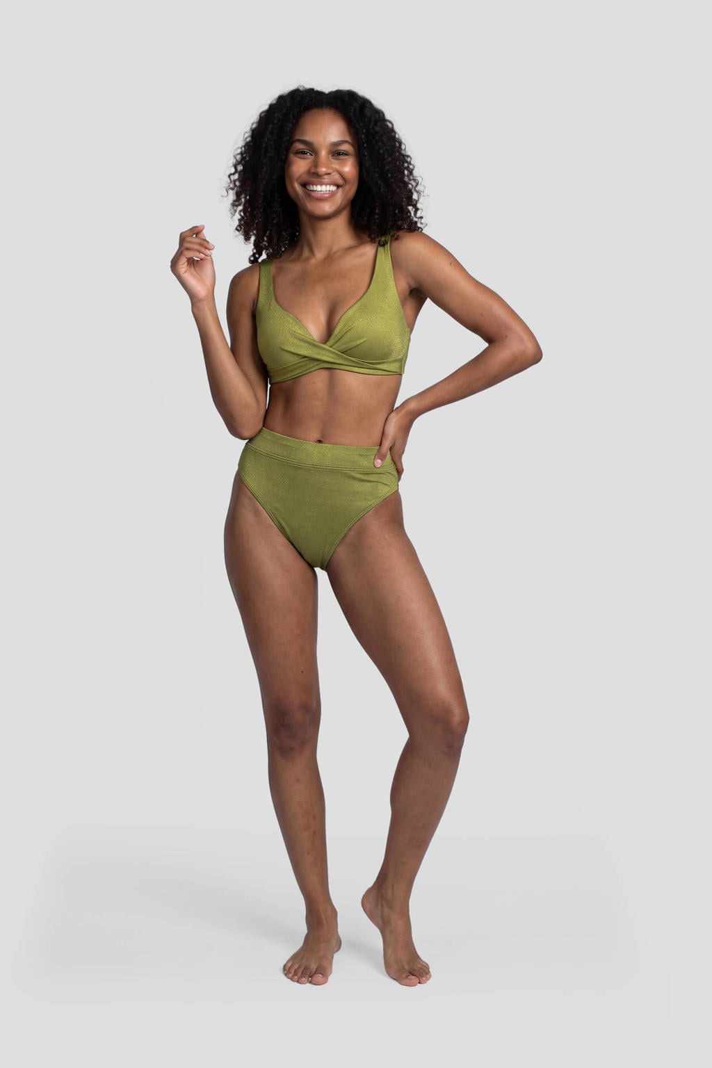 BEACHWAVE voorgevormde push-up bikinitop met lurex - olijfgroen